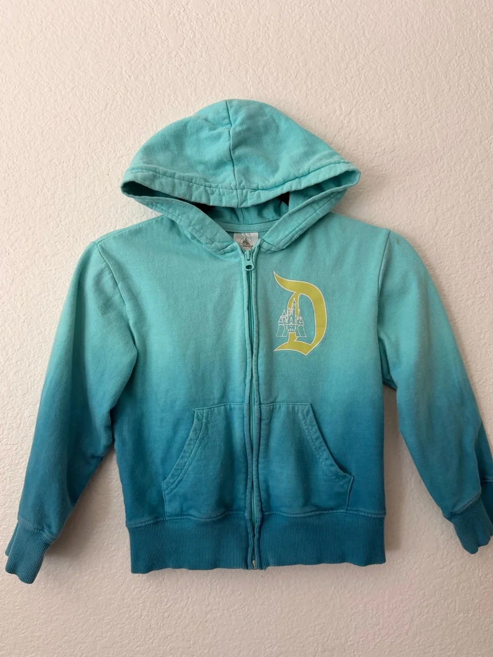 Disney Teal Ombre Zip Hoodie with Yellow 'D' Chest Logo
